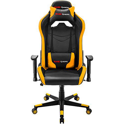 Mars Gaming MGC3BY, Silla Gaming Ergonómica, Cojín Lumbar y Cervical, Amarillo