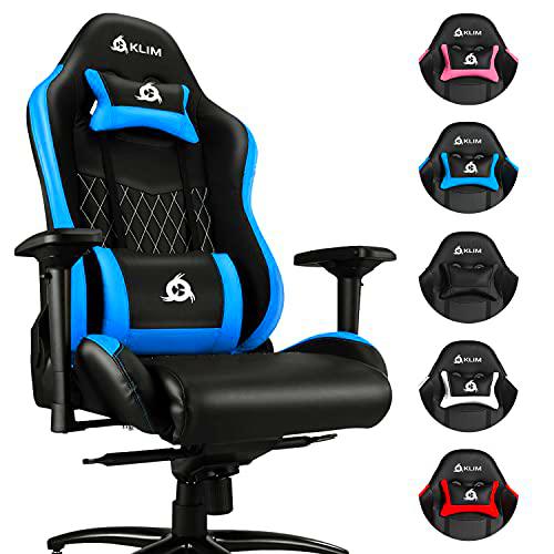 KLIM Esports Silla Gaming Ergonómica + con Soporte Lumbar y Cervical + Reclinable + Silla de Escritorio Ajustable + Piel Sintética y Materiales Premium + Silla Gamer Azul [Nueva VERSIÓN 2021]