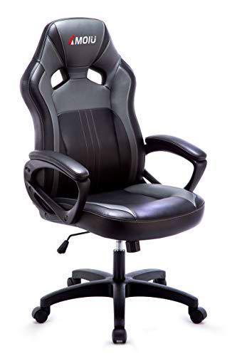 Amoiu Silla Gaming, Silla Gamer Ergonomica, Sillas Gaming PC de PU Reposacabezas Cómodo 360º Giratoria Altura Ajustable Mecanismo de Inclinación de Escritotio Oficina Gamer