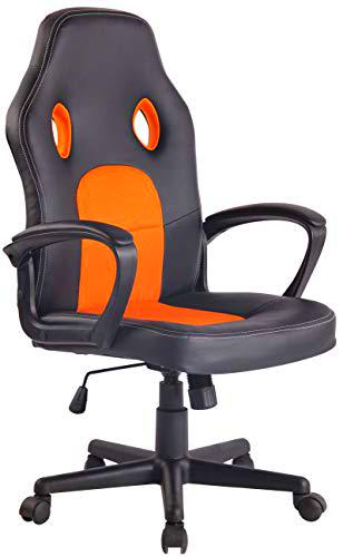 CLP Silla De Oficina Elbing En Cuero PU I Silla De Ordenador Giratoria &amp; Regulable En Altura I Silla Gamer Deportiva con Ruedas