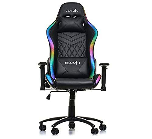 Gear4U Illuminated Silla de Gaming, Black RGB, Talla única