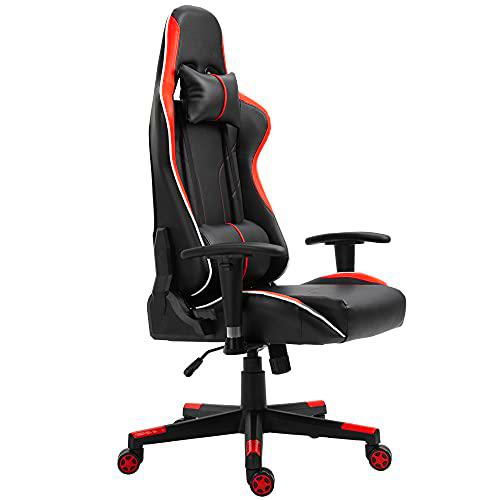 Vinsetto Racing Silla Reclinable hasta 160º Ajustable en Altura Profesional Silla Gaming Ergonómica con Reposacabezas Soporte Lumbar Cómodo 70x60x128-138 cm Negro Rojo