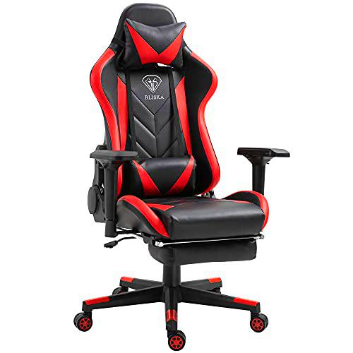 Trisens Silla Gaming, Cuero sintético, Blanco/Rojo, Ancho