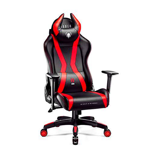 Diablo X-Horn Silla Gaming Oficina Gamer Apoyabrazos 3D Cojín Ajustable Diseño Ergonómico Cuero Sintético Función de Inclinación Negro-Rojo Normal (L)