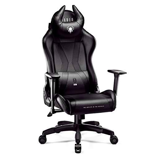 Diablo X-Horn Silla Gaming Oficina Gamer Apoyabrazos 3D Cojín Ajustable Diseño Ergonómico Cuero Sintético Función de Inclinación Negro (XL)