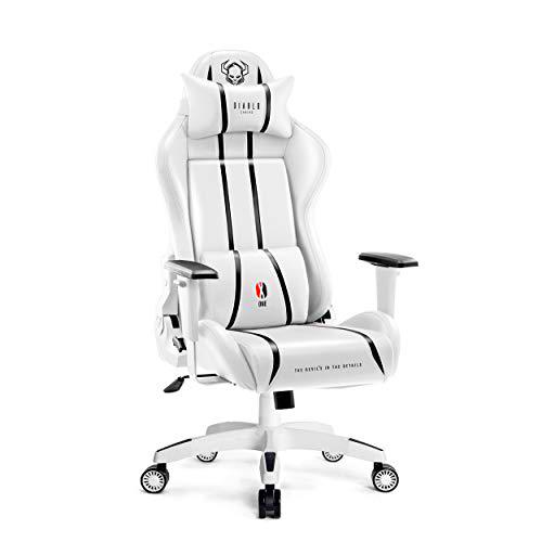 Diablo X-One 2.0 Silla Gaming Gamer Oficina Sillon de Ordenador Reposabrazos Ajustables Cuello/Cojín Lumbar Diseño Ergonómico Blanco Normal (L)