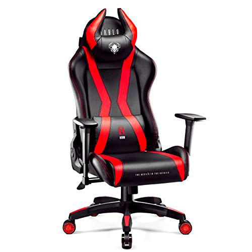 Diablo X-Horn Silla Gaming Oficina Gamer Apoyabrazos 3D Cojín Ajustable Diseño Ergonómico Cuero Sintético Función de Inclinación Negro-Rojo (XL)