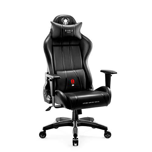 Diablo X-One 2.0 Silla Gaming Gamer Oficina Sillon de Ordenador Reposabrazos Ajustables Cuello/Cojín Lumbar Diseño Ergonómico Negro King (XL)