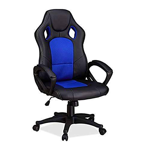 Relaxdays Silla Gaming XR9 Racing, Piel Sintética, Azul