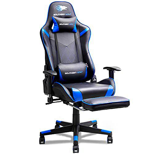 SOUTHERN WOLF Silla Gaming, Silla Gamer con Soporte Lumbar y reposapiés retráctil