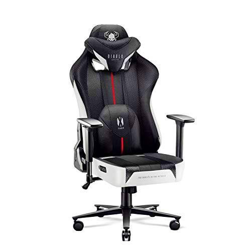 Diablo X-Player 2.0 Silla Gaming Oficina Apoyabrazos 3D Diseño Ergonómico Cuello/Cojín Lumbar Blanco-Negro Normal (L)